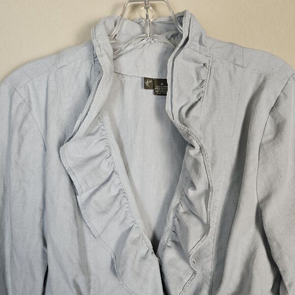 FEI Anthropologie Linen Jacket Blazer Size 8 Ruffle Lightweight Designer Coastal - Picture 15 of 15